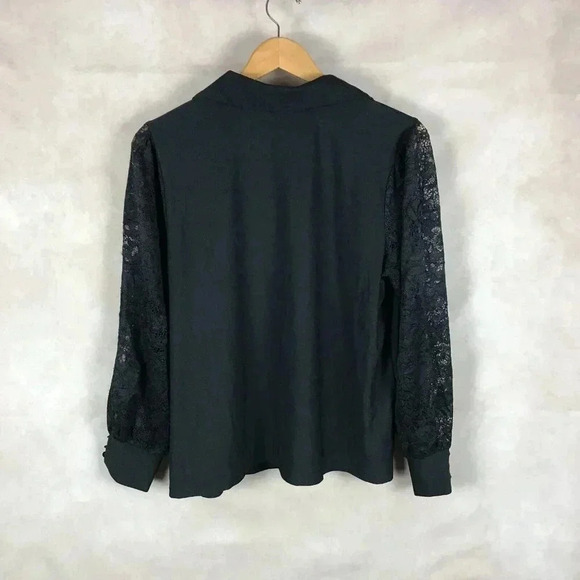 RIO & RIAN Stretchy Button Front Blouse with Lace Sleeves Large - Picture 8 of 9